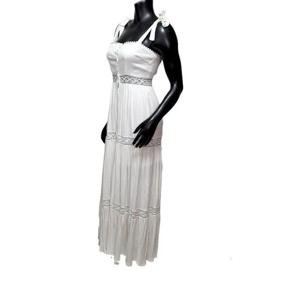 Shareen Collections Womens 8 White Gauze Knit Cutout Tie Strap Button Dress - Picture 8 of 11